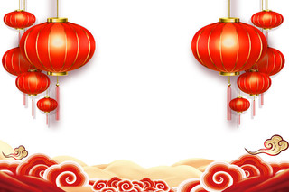 中秋灯笼新年春节红色灯笼祥云喜庆新年边框素材